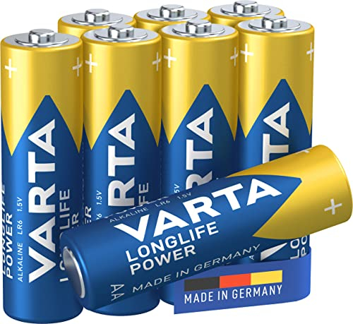 VARTA Piles AA, lot de 8, Longlife Power, Alcalines, 1,5V, adaptées aux jouets, souris sans fil, lampes de poche, Made in Germany