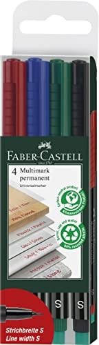 FABER-CASTELL 152304 - Rotuladores permanentes MULTIMARK, grosor - S, estuche de 4 unidades, contenido - 1 rojo, 1 azul, 1 verde y 1 negro