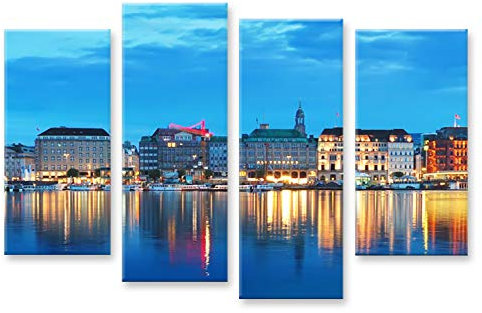 islandburner Bild Bilder auf Leinwand Alster Hamburg 4er XXL Poster Leinwandbild Wandbild Dekoartikel Wohnzimmer Marke