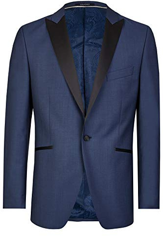 Wilvorst Smokingjacket, Mitternachtsblau, Uni, mit schwarzem Spitzrevers, Super-Slimline, Drop8 Größe 52
