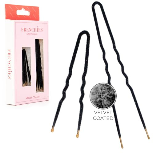 Frenchies Velvet Coated French Hair Pin, Non Slip Bobby Pins for Women, Premium French Hair Pins for Buns, Updos, Weddings, Extensions and Wigs, 20 Count, Black