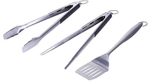 SANTOS 3-teiliges Edelstahl Grillbesteck-Set - Grillzange, Wender & Spitzzange - BBQ Geschenkset - BBQ-Besteck - hochwertiges massives Grillbesteck