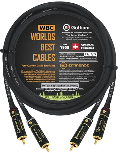 WORLDS BEST CABLES 3 Meter RCA Câble Paire - Gotham GAC-1 Ultra Pro - Low-Cap (21pF/ft) Audio Interconnect Câble avec Eminence Gold Locking RCA Connecteurs