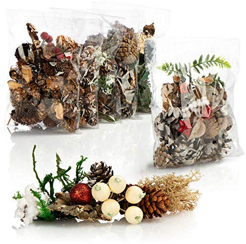 com-four® 6X Weihnachtsdekoration im Beutel mit Zapfen, Zweigen und Moos - Streudeko weihnachtlich - Bastel Set - Tischdeko - Adventskranz - Weihnachtsschmuck (6X Beutel: Zapfen. Zweige. Moos)