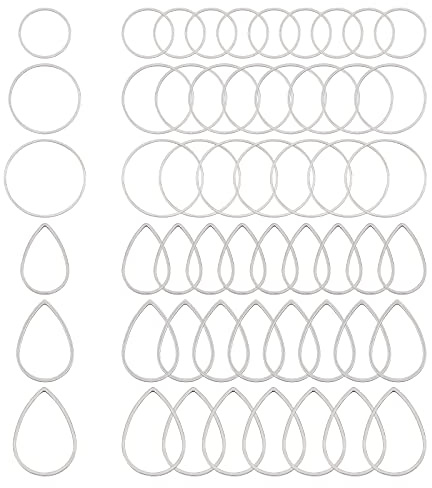 UNICRAFTALE Circa 60 Stück 3 Größen Verbindungsringe 304 Ringe aus Edelstahl und tropfenförmige Verbindungen für Rahmen in verschiedenen Formen für Schmuck, Farbe rostfrei