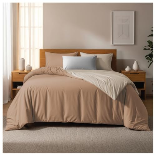 Home In Style 4U Single Reversible Duvet Cover Set Mink & Cream | Microfiber Brushed Bedding Quilt Cover Set with Matching Pillowcases Lightweight, Wrinkle-Resistant Bedding Sets