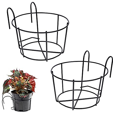 Bhina 2 Piezas Soporte Flores Redondo Gancho,Estante Hierro Plantas Colgantes,Hierro Jardinería Maceta Redonda,Estante Redondo Cestas Plantas,Adecuado para Balcón,Jardín,Valla,Interior Y Exterior