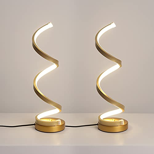 2 Pezzi Lampada da Comodino a Spirale LED Lampade da Tavolo Moderno Oro 16W 4500K Luce Naturale Protezione Degli Occhi Lampada da Scrivania Curvo Per Camera da Letto Soggiorno Spina UE 220V