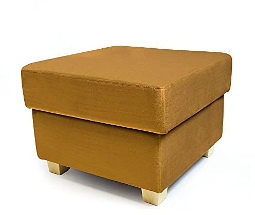 Comfort-Pur Martin Sitzpuff Sitzpouf Puff Pouf Sitzhocker mit Stauraum Fußhocker Sitztruhe Sitzwürfel (Beinfarben - Buchenbein, Altgold)