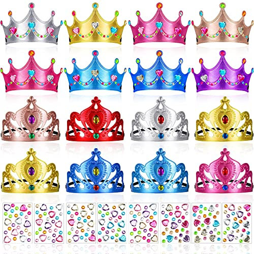 Yaomiao 44 Pcs Birthday Foam Crowns for Kids Princess Tiaras King Hat Bulk Diamond Sticker Kits for Crown Party Supplies(Cute Style)