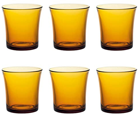 Acan Set de 6 vasos de cristal templado 21 cl, color ámbar, modelo Lys, vasos para agua, bebidas, 7,8 x 8 cm, resistentes a los golpes y choques térmicos, aptos para microondas, lavavajillas