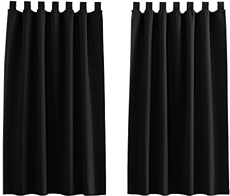 PONY DANCE Tende Termiche Isolanti per Interni Oscuranti Curtains con Passanti Tenda per Cucina Corte per Finestre Piccole 2 Pezzi L 140 x A 145 cm, Nero
