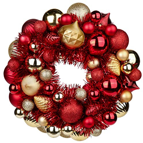 Oairse 13 Zoll Weihnachtskugelkranz, bruchsicher, 3 Arten von Materialkugeln, 4 Kugelgrößen, für Weihnachtsdekorationen / Wohnkultur / Küchentisch