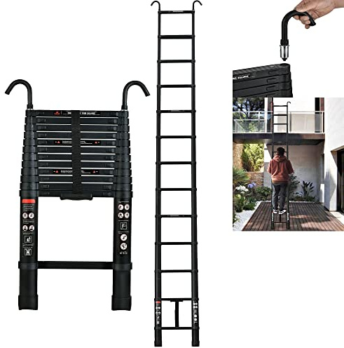 3,8M Scale Telescopiche con Gancio Staccabile Capacità 150 kg Alluminio Dritto Scala Telescopica Allungabile Builder Supply Progetto Fai da Te Portatile Compatto