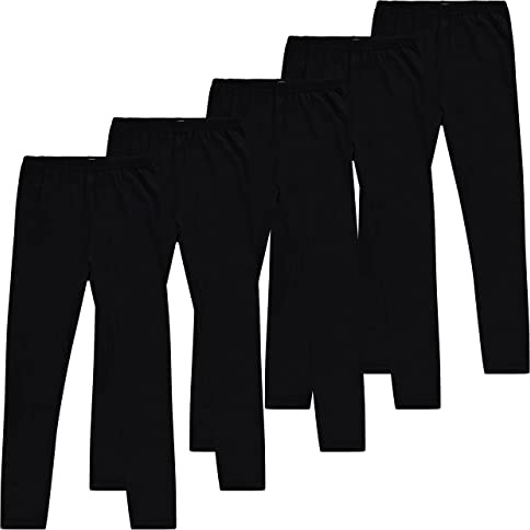 Pink Angel Big Girls Leggings, Black Cotton Spandex Stretch Pants - Kids Dance Clothing, Yoga and Ballet Tights, 5-Pack/X-Large 16