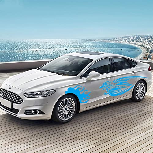 2 Stück Auto Aufkleber Karosserie Seitenaufkleber Racing Dekorativer Drache Aufkleber，Universal Wasserfester Autoaufkleber (Blau)