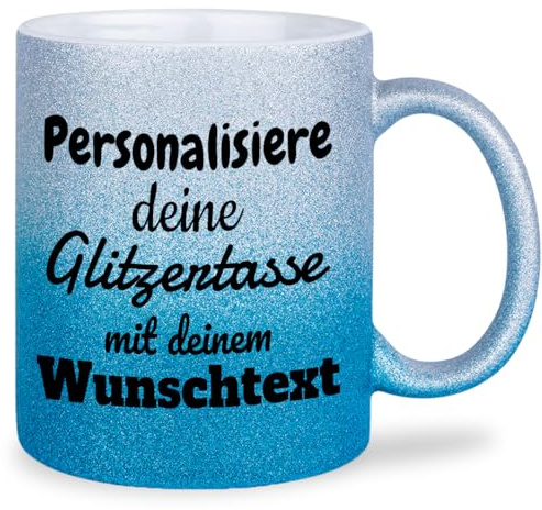 glitzertassen.de® | Personalisiert mit deinem Wunschtext | Tasse mit Glitzer | Geschenkidee | Geburtstag | Kaffeetasse | lustige Sprüche | Keramik | 330 ml | Silberblau