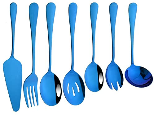 Couverts Ensembles Service De Table Cuillère À Soupe Passoire Cuillère De Service Fourchette À Salade Spatule À Gâteau 7 Pièces Bleu