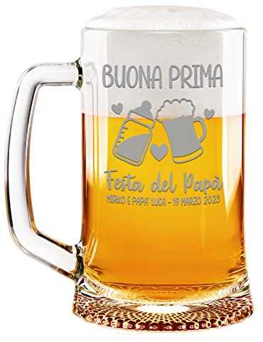 Colorfamily Boccale Birra Papà Personalizzato CON NOME 50 cl Buona prima festa del papà cuori birra e biberon Idea regalo