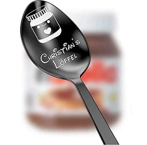 Geschenkfreude Schokocreme-Löffel personalisiert mit Namen Männer Schwarz | langer Löffel für Schokocreme, personalisierte Geschenke für Männer mit Gravur, Geschenk Mann Weihnachten