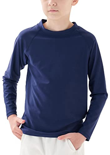 Boys Rash Vest Long Sleeve UPF 50+ Kids Sun Protection Swimwear Quick Dry Rash Guard Navy, 6-7 Years