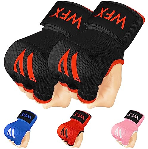 WFX Kids Junior Boxing Hand Wraps Inner Gloves Gel Padded Elasticated Padded Fist Under Gloves Pair Combat Sports for Young Fighters Gel Boxing Hand Wraps (Black, Kids Junior)