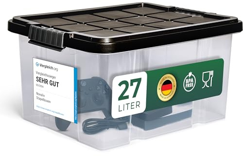 Novaliv Aufbewahrungsbox mit Deckel 27L Anthrazit Nestbar stapelbare Plastikbox mit Clipverschluss Eurobox Kunststoffbox BPA-frei 46,5x36,5x24 cm