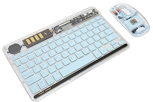 Bluetooth-Tangentbord och -mus Trådlöst, RGB-bakgrundsbelyst Dual Mode Uppladdningsbart Tangentbord och Muskombination, Transparent Tangentbordsstöd Flera Enheter för Tablet (Blå)