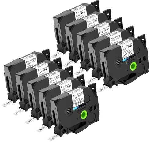 NineLeaf 10 Packung Ersatz für Brother P-Touch TZe-FX221 TZ-FX221 TZFX221 AZe 9mm 0.35'' Flexibles Bänder Laminiert Schwarz auf Weiß Schriftband für Ptouch PT-E500VP D200SA Beschriftungsgerät