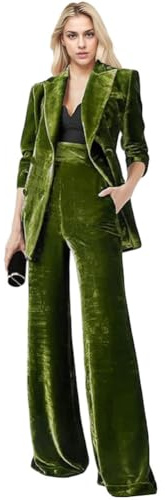 Botong Completo da donna in velluto da 2 pezzi, completo da lavoro, con risvolto a tacca doppiopetto, blazer e pantaloni da lavoro, Verde salvia., M