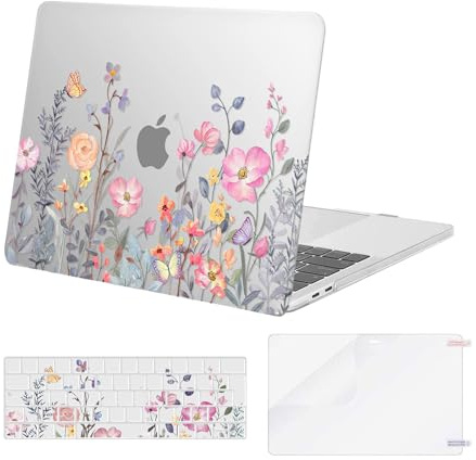 MOSISO Hülle Kompatibel mit MacBook Pro 13 Zoll M2 2026-2016 A2338 M1 A2251 A2289 A2159 A1989 A1708 A1706, Plastik Hartschale Case & Tastaturabdeckung & Bildschirmschutz, Frühlingsblumen Zeichnung