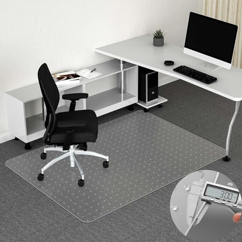 GOFOWRK 3MM Thickened Office Chair Mat for Carpeted, 90 * 120cm Rectangular Carpet Protector Chair Mat, Clear Carpet Protector Mat with Non-slip Studs for Low, Standard and Medium Pile Carpets