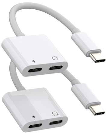 USB-C Headphone Adapter (2in1)DAC Dual Type C Jack Charge Aux Audio Splitter Cord for Apple iPhone15 Pro Max Plus for iPad Pro Air Mini Charging Dongle Cable Accessories Compatible for Samsung Galaxy