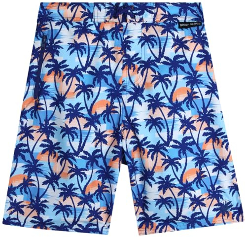 Body Glove Boys Swim Trunks - UPF 50+ Quick Dry Boys Swim Board Shorts Bathing Suit Kids Swimwear with Pockets (Sizes: 8-16), Size 8, Navy Orange Palm Trees