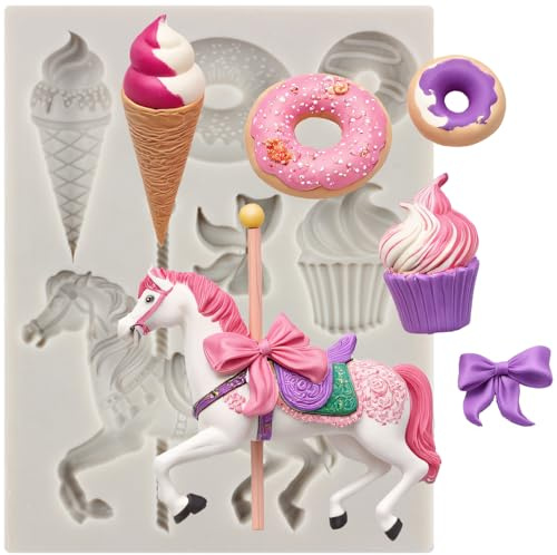 MINFEIDMS Karussell Pferd Silikon Fondant Formen Merry-Go-Round Chocolate Gum Paste Formen für Kuchen Dekorieren Cupcake Topper Candy Gum Paste Polymer Clay
