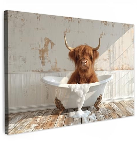 MuchoWow© Leinwand Deko Schlafzimmer Aesthetic Leinwandbilder Badezimmer WC | 120x80 cm - Toilette Gemälde Foto Geschenk Living Room Decoration Giraffe - Wilde Tiere - Badewanne - Schaumstoff