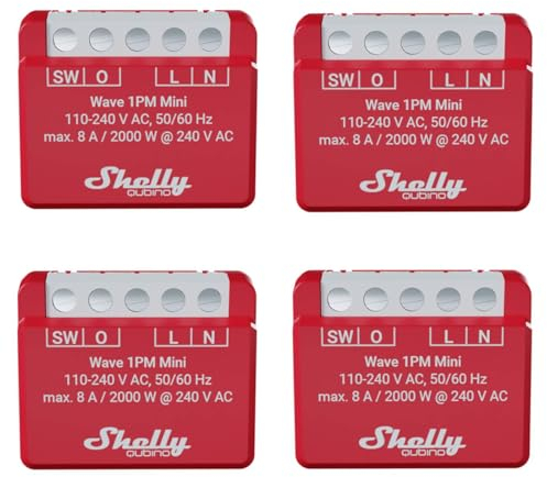 Shelly Qubino Wave 1PM Mini | 4er Pack | Z-wave Smart-Schalter-Relais, 1 Kanal 8 A mit Leistungsmesser | Hausautomation | iOS Android app | Geringer Stromverbrauch