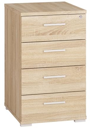 Lomadox Bürocontainer Container Büro Office Aktenschrank abschließbare Schublade Eiche Sonoma 4 Schubkästen 45,5x75,2x50 cm