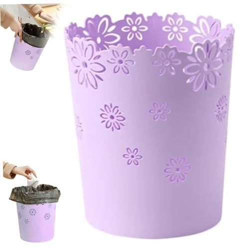 Cestino per la carta da scarico, cesto di carta cavalpa in plastica da 6,3 pollici cesto di carta fiore in pizzo rotondo cestino di scarto viola cesto di carta, bidone per una camera da letto, bidon