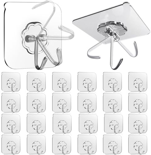 Qiareoiu Haken Selbstklebend, 24 Stück Klebehaken Transparent Ohne Bohren, Adhesive hooks, Klebehaken Extra Stark für Badezimmer, Küche, Decke, Wandhaken