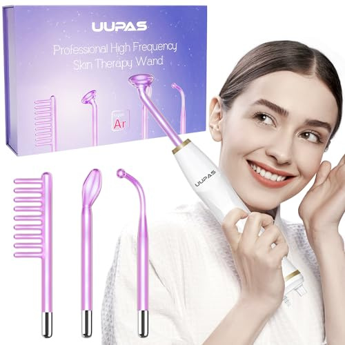 High Frequency Wand - UUPAS Professional 4 Argon High Frequency Facial | Machine Portable HF Violet Light Therapy Wand for Skin Tightening, Spot Wrinkle Reduction, Acne, Hair Growth Facial Massager