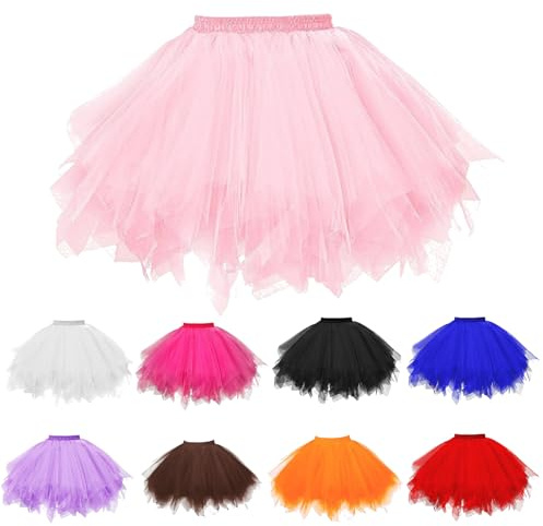 Damen tüllrock rosa Fasching Karneval tüll Rock tütü tanzkleid Ballerina Ballett Tutu Tull 50er mini tullrock Frauen Ballettrock Dame Tanzrock mädchen 70er tul