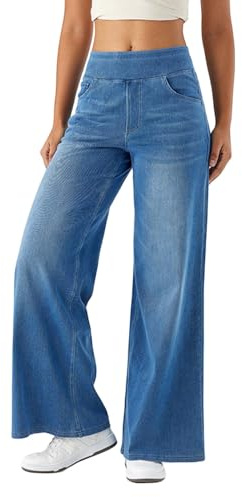 Jean Femme Taille Haute Elastique Coupe Droite Jean Large Femme Taille Elastique Ultra Confortable Baggy Jeans Wide Leg à Jambe Large Coupe Ample Pantalon Fluide éTé Pas Cher Denim Pants