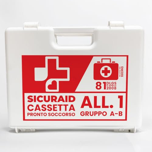SICURAID Cassetta Pronto Soccorso Aziende più 3 Dipendenti -Cassetta Pronto Soccorso Allegato 1 Gruppo A-B Completa con Cartello e Web App SicurApp (Allegato 1 Gruppo A B)