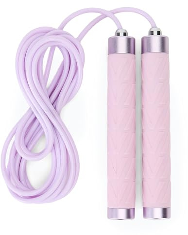TREXO Corda per saltare ADVANCED in viola con lunghezze regolabili fino a 275 cm, realizzata in silicone e acciaio, corda per saltare con manico antiscivolo, compatta e durevole, ideale per