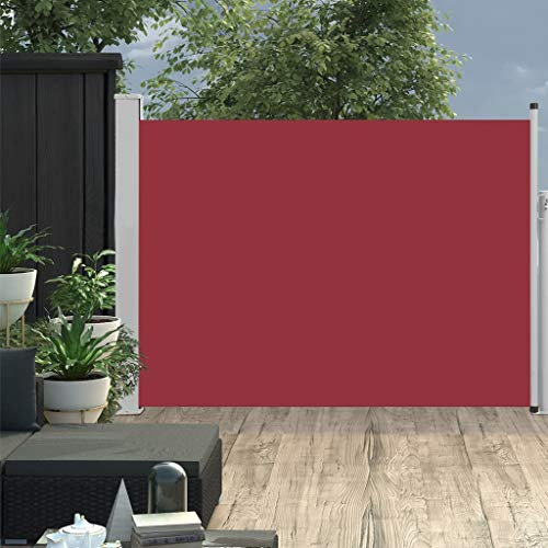 Tidyard Auvent latéral rétractable de Patio 100x500 cm Rouge Protection de l'intimité et Vent, Paravent Store latéral, Abri Solaire Extensible Brise Vue pour Extérieur, Balcon, Terrasse
