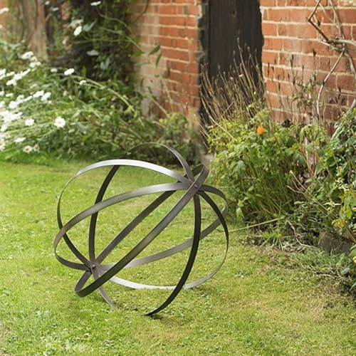 Crocus Collection 46cm Garden Sculpture Sphere Zinc Weatherproof Contemporary Ornament or Plant Topiary Cage