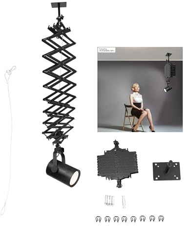2M Photography Ceiling Rail System, Stretch Ceiling Light Mount Support Retractable Photograph Lighting Kit Stretch Ceiling Drop Pantograph w/Pulley Safety Rope, for Studio, 21.7-78.7 in Up to 22 LBS