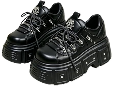Kvinnor gotisk plattform Mary Jane skor med kedja stjärna hjärta vintage rund tå för kvinnor ankelrem tjock klack pumpar uniform party dans klänning skor, Star Chain Lightblack, 38 EU