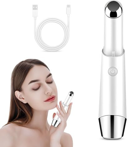 Heated Eye Massager 40℃, Sonic Eye Massager with High Frequency Vibration Anti-Aging Galvanic Wand USB Rechargeable for Reducing Puffiness and Dark Circles